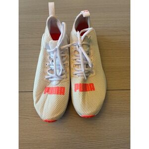 Puma Women White Neon Orange Mesh Running Sneakers Low Top Shoes